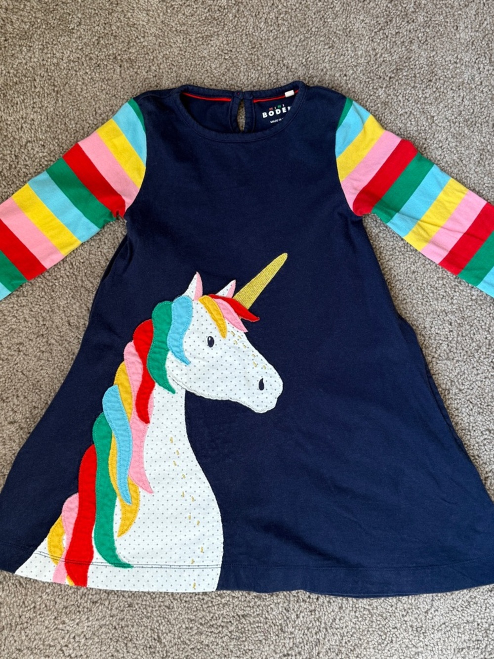 Mini Boden Navy Unicorn Tunic. Size 4/5